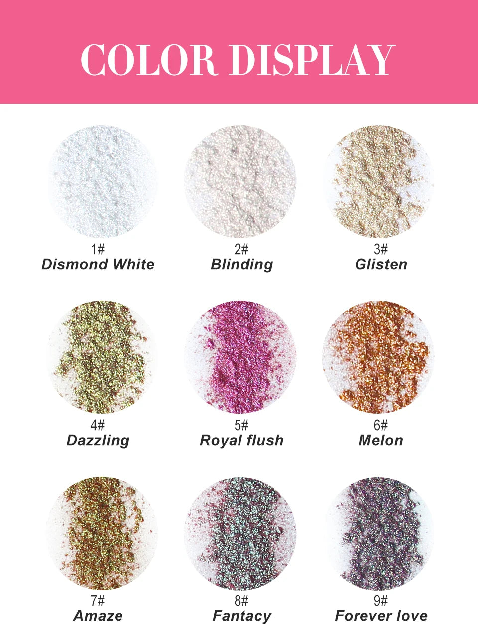 IMAGIC New Arrival Glitter Eyeshadow Metallic Loose Powder Waterproof Shimmer Pigments Colors Eye Shadow Makeup Cosmetics