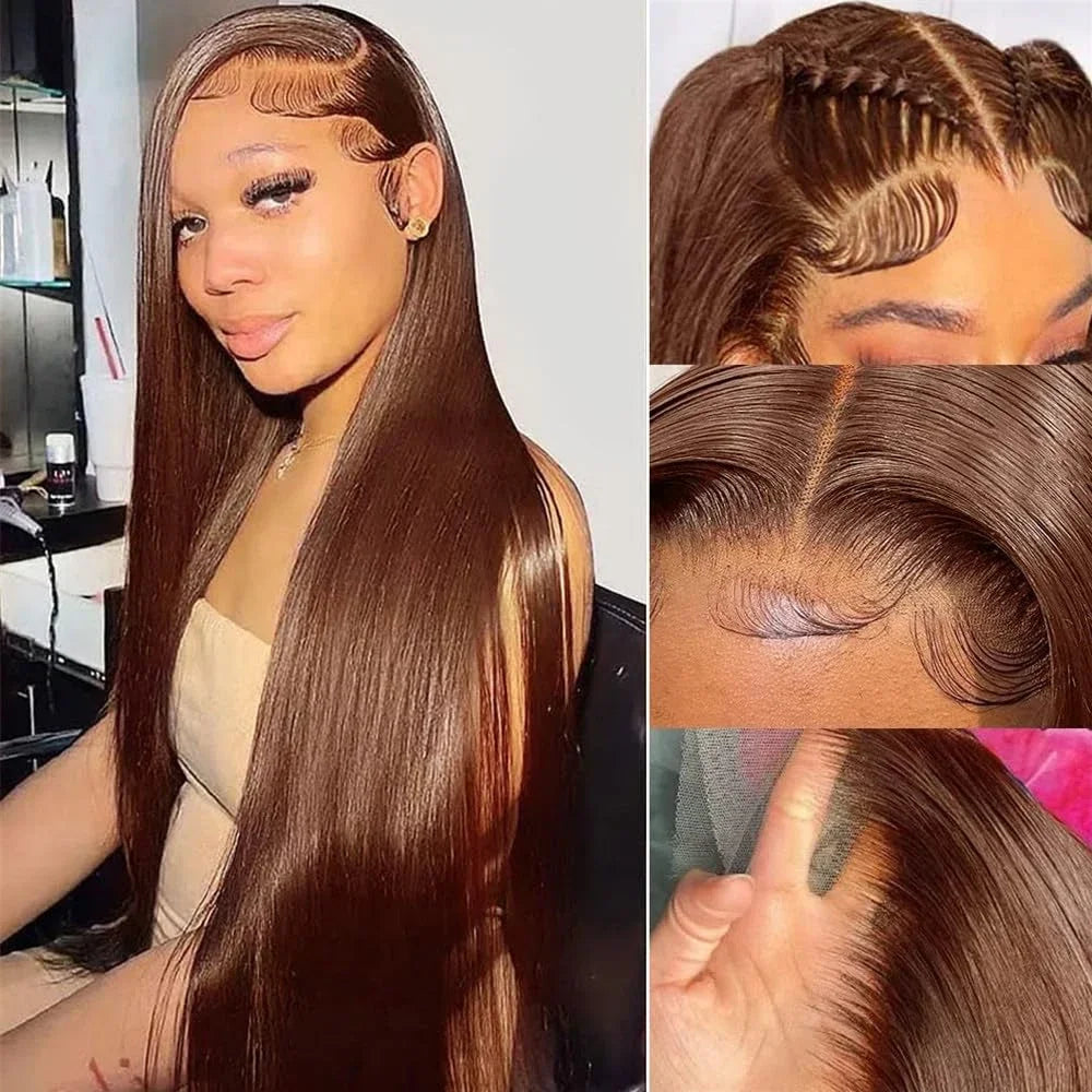 13x6 Hd Lace Frontal Wigs 100% Human Hair Wigs 250 Density Chocolate Brown Straight Colored Human Hair Wig