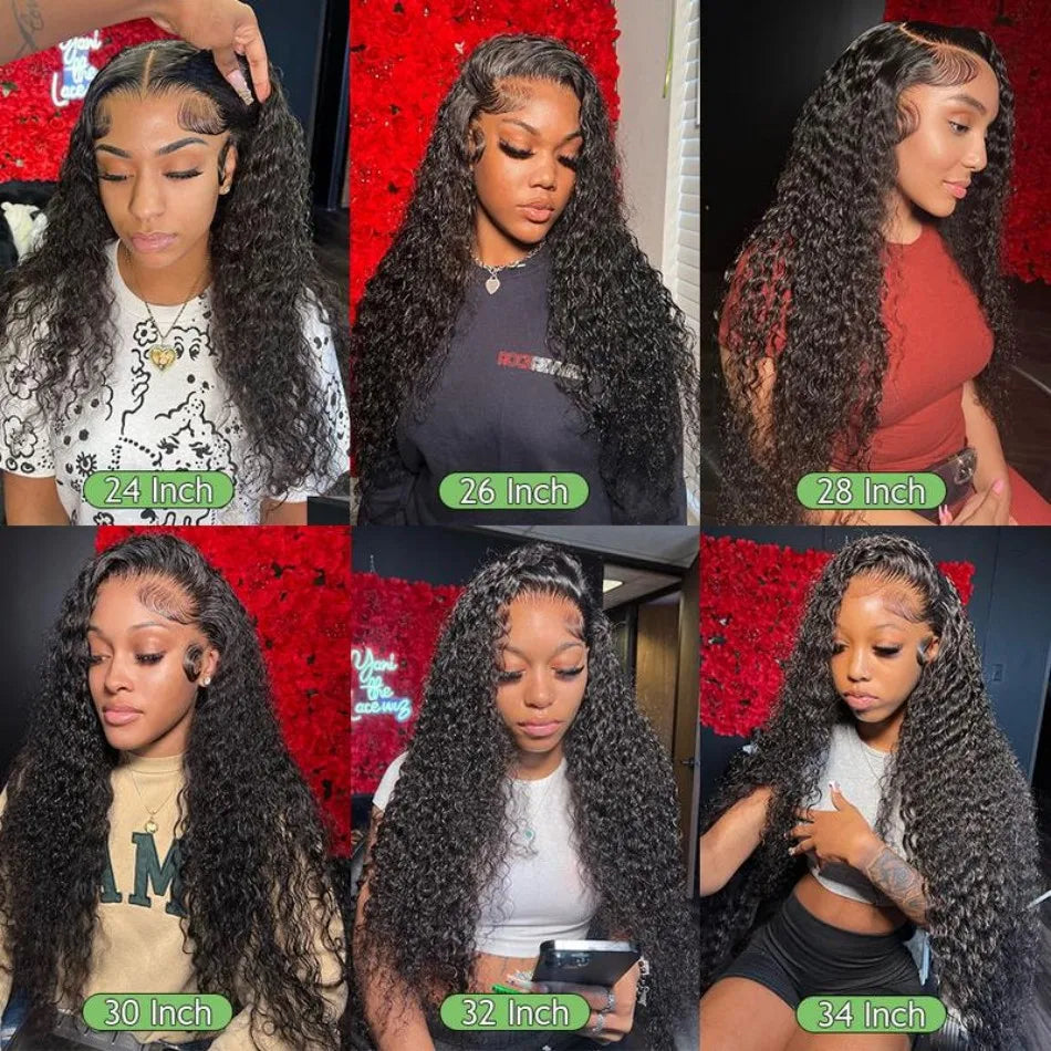 Deep Wave Human Hair Wigs 13X6 Hd Lace Frontal Wig Curly Lace Front Wig 40 Inch 250 Density Brazilian Wig Original Natural Black