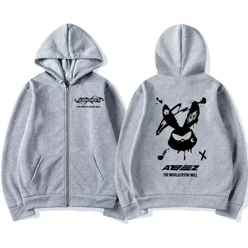 Ateez The World Ep. Fin Will Album Tour 2024 Zipper Hoodies Men Women Korean Fashion Zip Up Sweatshirt Casual Jacket Hoodie Tops