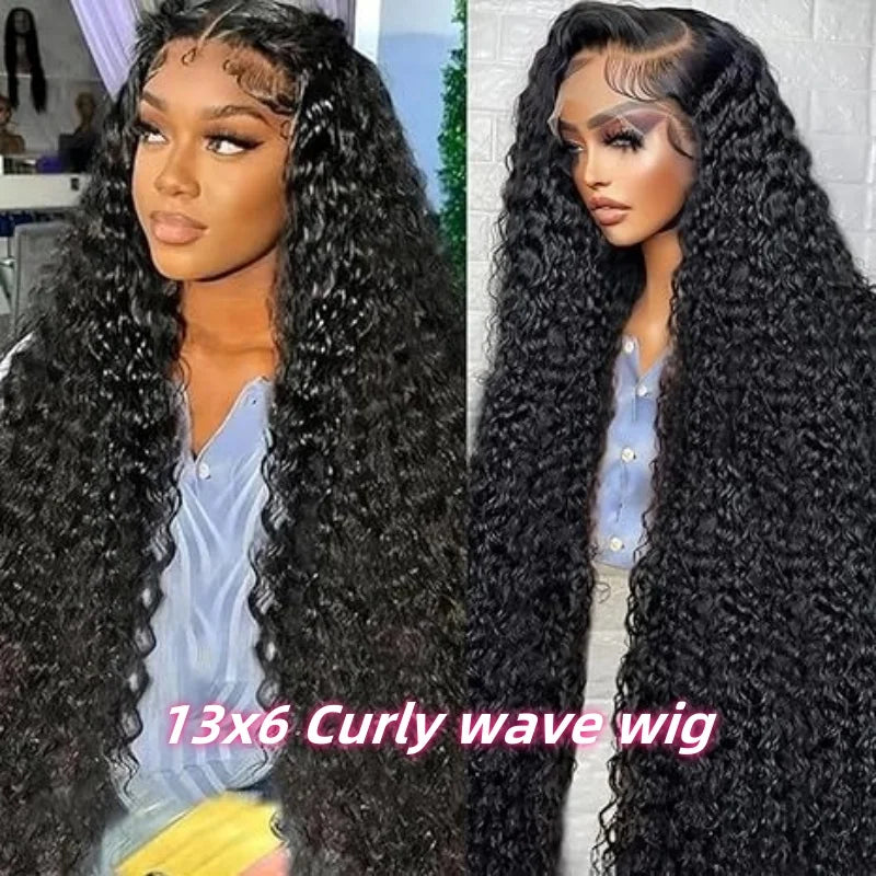 Deep Wave Human Hair Wigs 13X6 Hd Lace Frontal Wig Curly Lace Front Wig 40 Inch 250 Density Brazilian Wig Original Natural Black