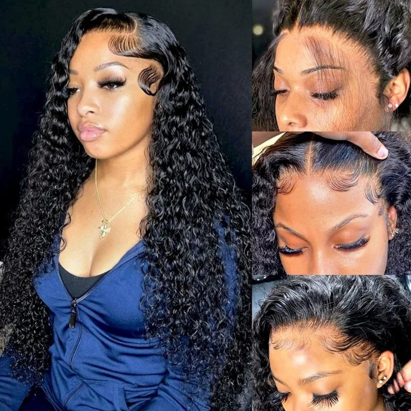Deep Wave Human Hair Wigs 13X6 Hd Lace Frontal Wig Curly Lace Front Wig 40 Inch 250 Density Brazilian Wig Original Natural Black