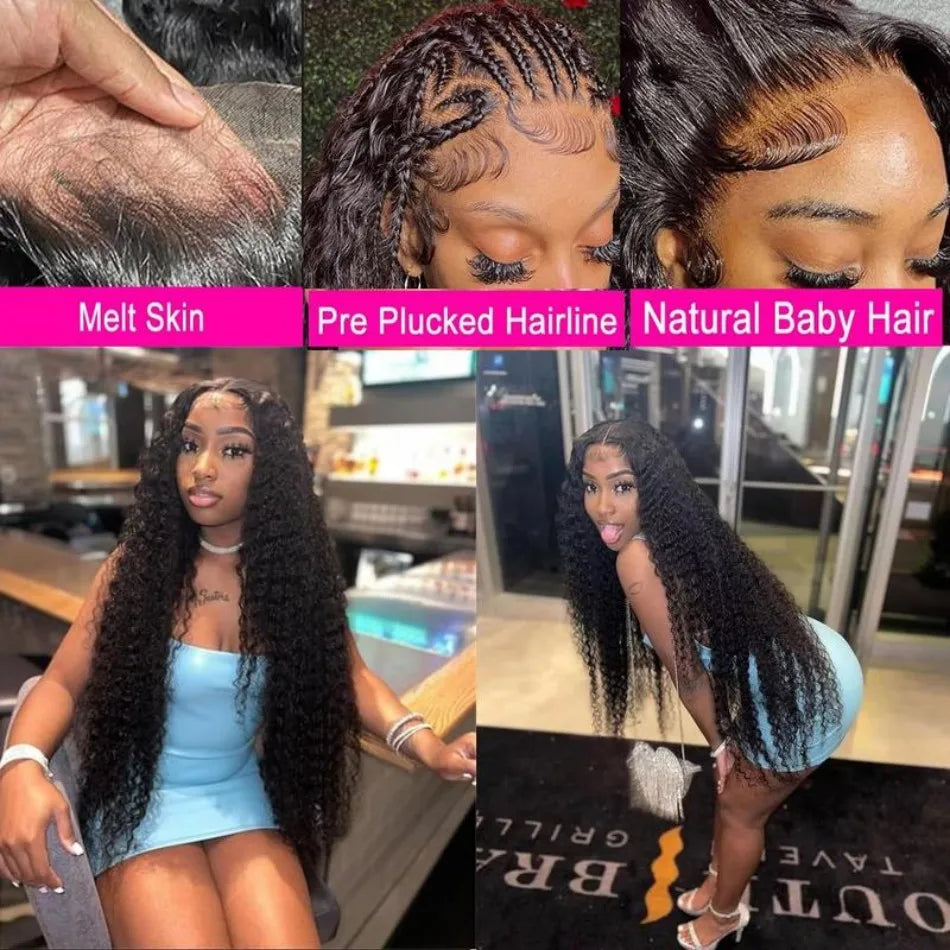 Deep Wave Human Hair Wigs 13X6 Hd Lace Frontal Wig Curly Lace Front Wig 40 Inch 250 Density Brazilian Wig Original Natural Black