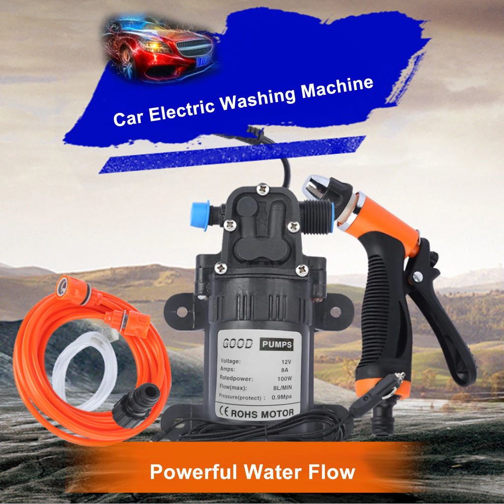 12V Electric High Pressure Car Washing Machine Kit with Wash Sprayer 2 Modes Power Cable And Hoses for Vehicle Cleaning