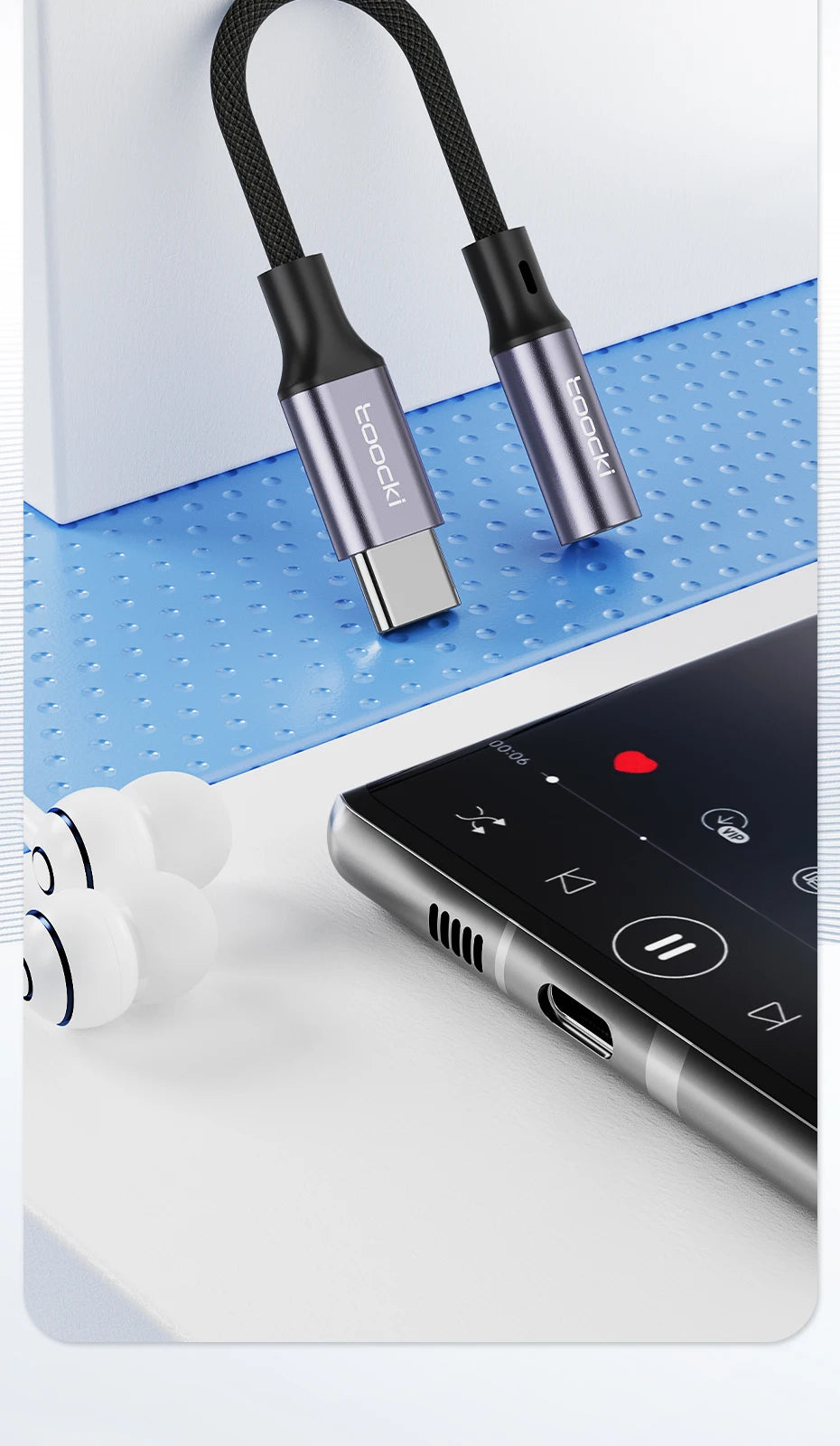 Toocki USB Type C 3.5 Jack Earphone Adapter USB C to 3.5mm Headphones AUX Audio Cable For Huawei P30 Xiaomi Mi 10 9 Es