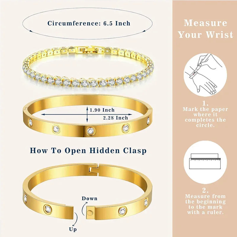 Gold Color Stainless Steel Bracelets for Women Tennis Bracelet Man Couple Matching Bangles Luxury Fashion Jewelry Accessories