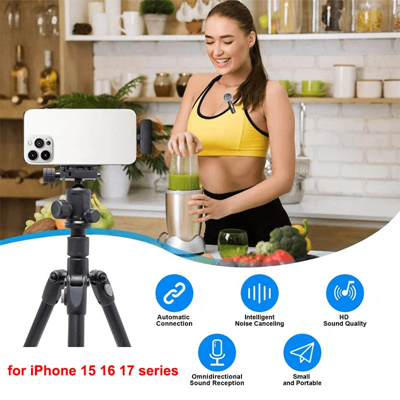 Wireless Lavalier Lapel Microphone Mini Video Recording Mic for iPhone iPad Interview Video Podcast Vlog with Noise Reduction