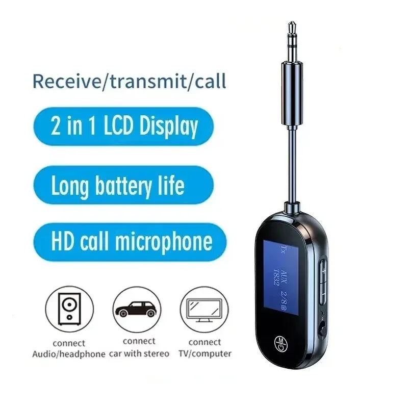 2 In 1 Bluetooth 5.4 Audio Transmitter Receiver 3.5mm AUX Jack Airplane Wireless Adapter Mic For TV Car kit Speaker PC Headphone