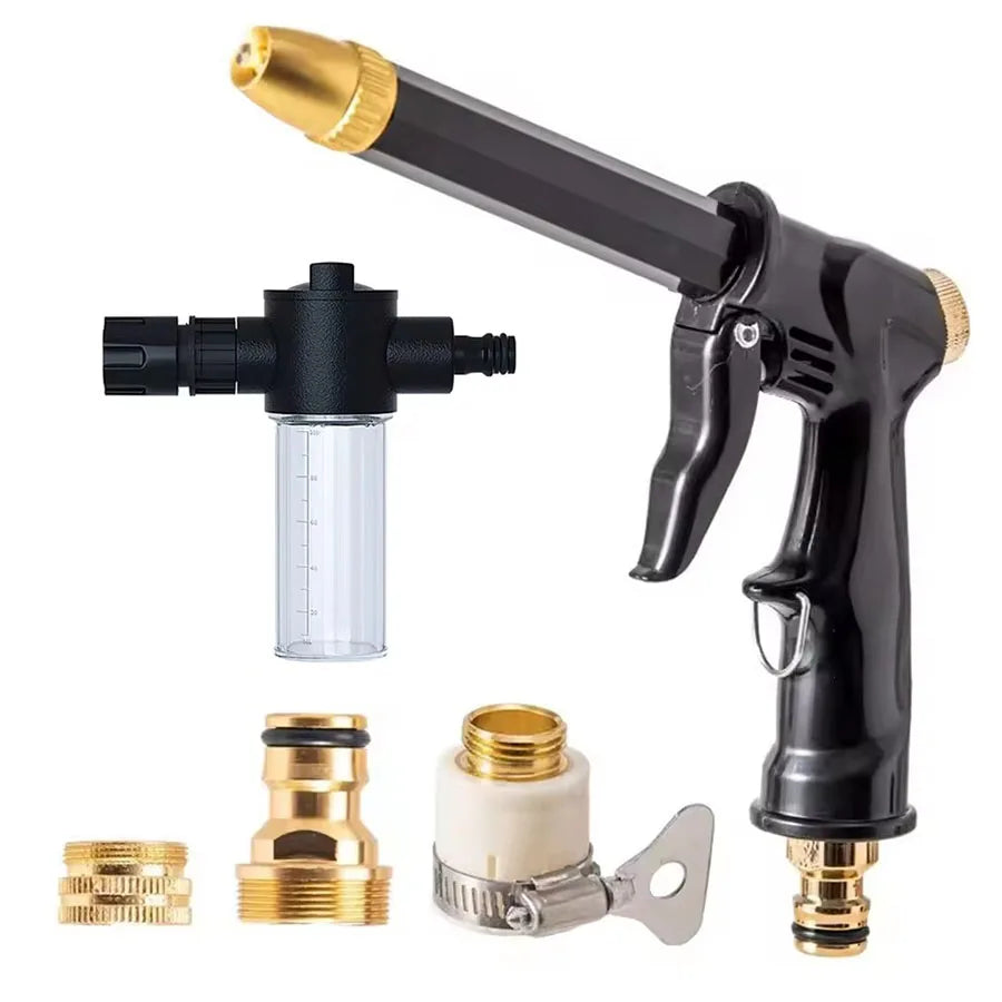 High Pressure Car Wash Water Gun with Foam Pot Brass Fittings Leakproof Easy Install Adjustable Spray for Car Cleaning