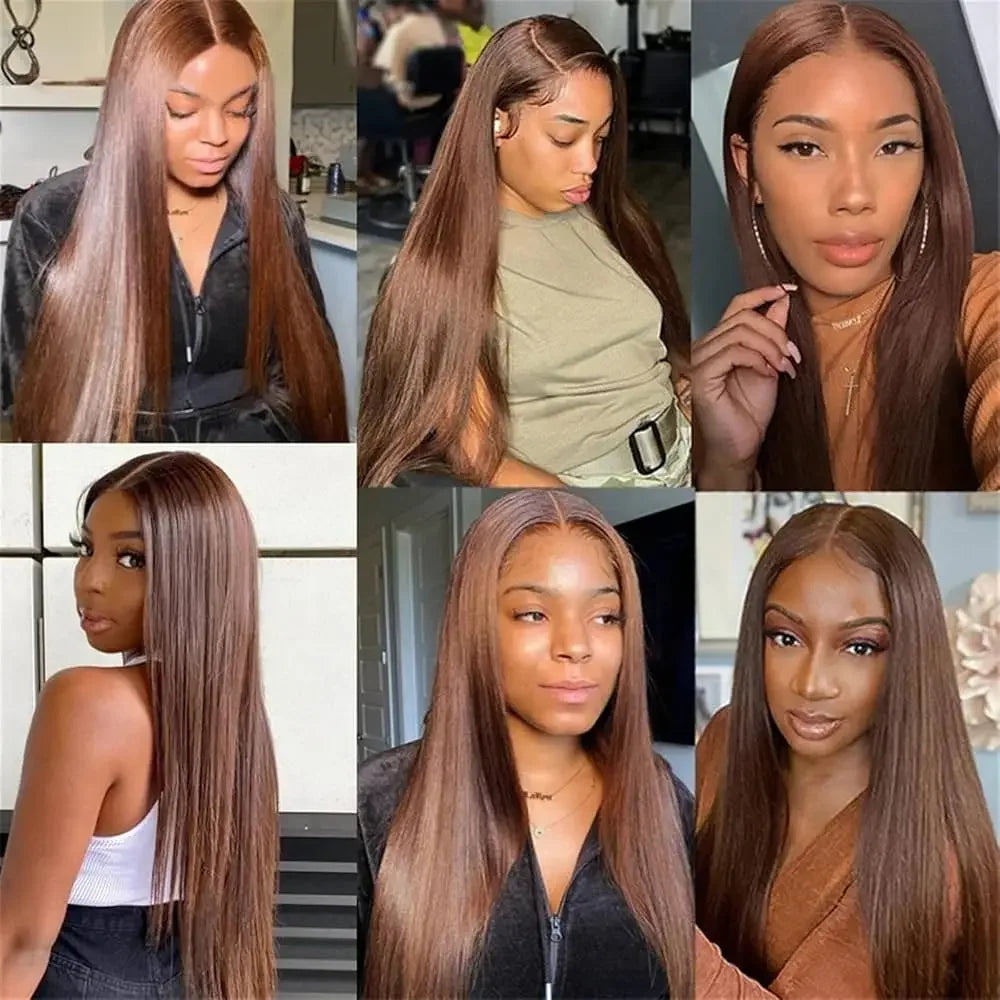 13x6 Hd Lace Frontal Wigs 100% Human Hair Wigs 250 Density Chocolate Brown Straight Colored Human Hair Wig