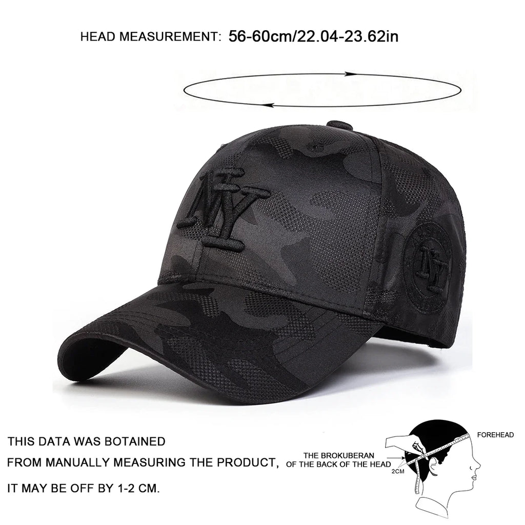 Mens NY Black Camo Baseball Cap for Men Women Adjustable Breathable Sun Hat for Outdoor Sports Dad Hat Snapback