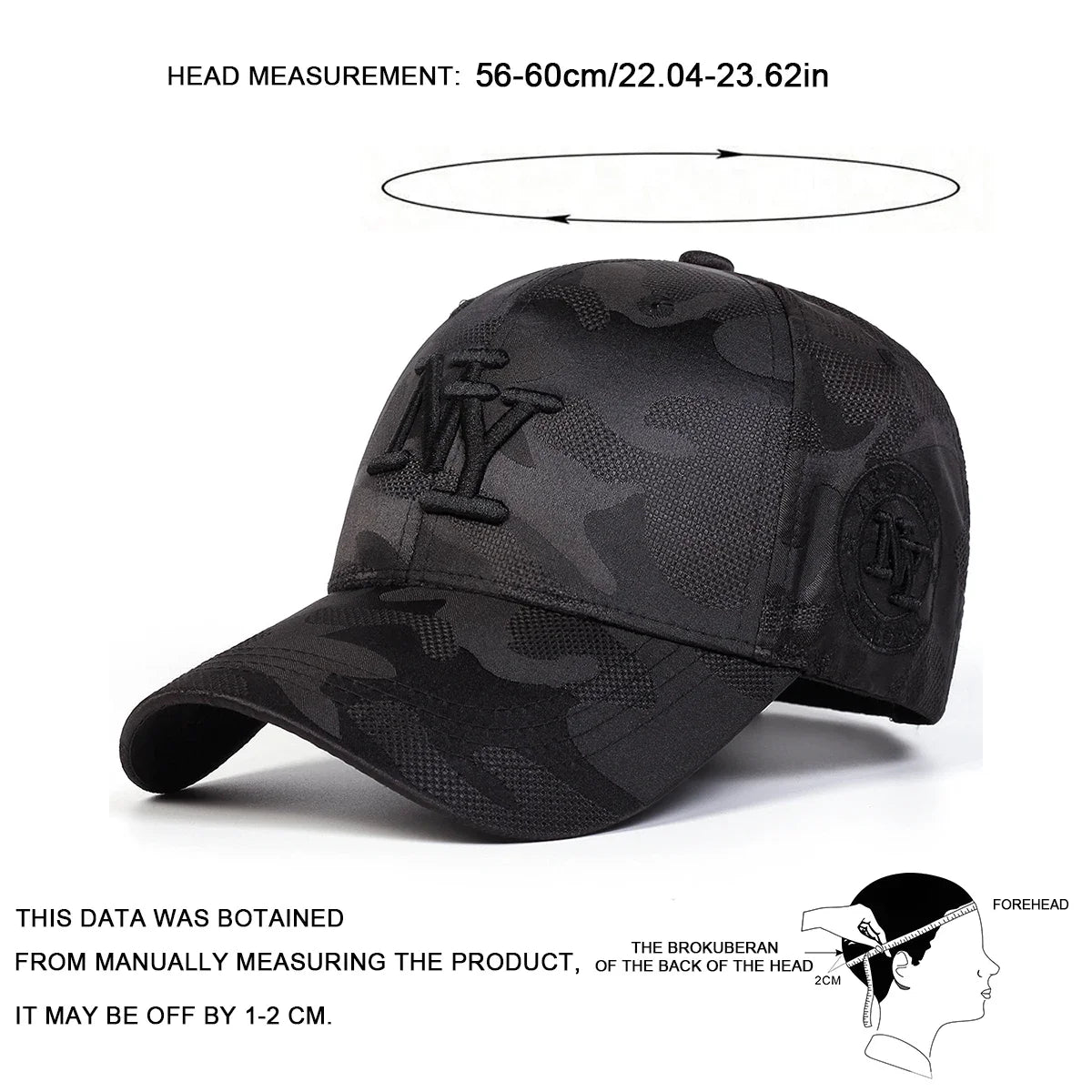 Mens NY Black Camo Baseball Cap for Men Women Adjustable Breathable Sun Hat for Outdoor Sports Dad Hat Snapback