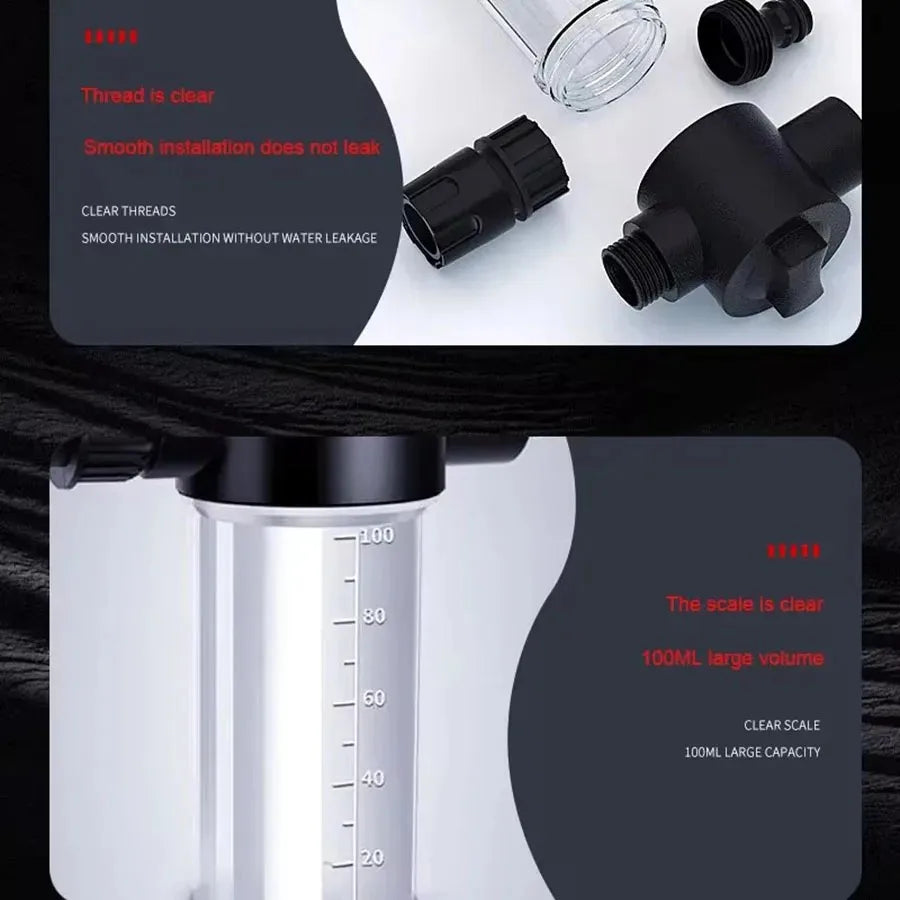 High Pressure Car Wash Water Gun with Foam Pot Brass Fittings Leakproof Easy Install Adjustable Spray for Car Cleaning