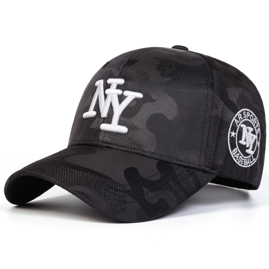Mens NY Black Camo Baseball Cap for Men Women Adjustable Breathable Sun Hat for Outdoor Sports Dad Hat Snapback
