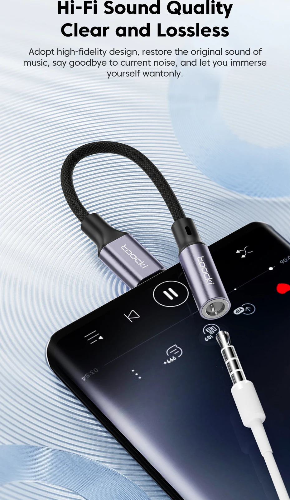 Toocki USB Type C 3.5 Jack Earphone Adapter USB C to 3.5mm Headphones AUX Audio Cable For Huawei P30 Xiaomi Mi 10 9 Es