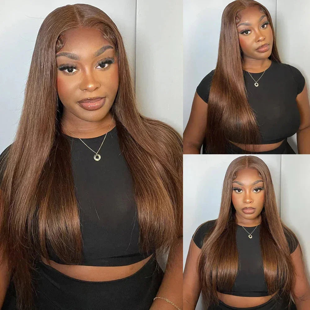 13x6 Hd Lace Frontal Wigs 100% Human Hair Wigs 250 Density Chocolate Brown Straight Colored Human Hair Wig