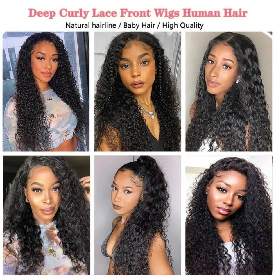 Deep Wave Human Hair Wigs 13X6 Hd Lace Frontal Wig Curly Lace Front Wig 40 Inch 250 Density Brazilian Wig Original Natural Black