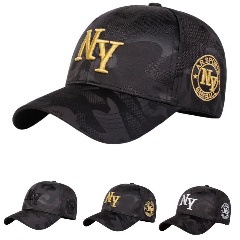 Mens NY Black Camo Baseball Cap for Men Women Adjustable Breathable Sun Hat for Outdoor Sports Dad Hat Snapback