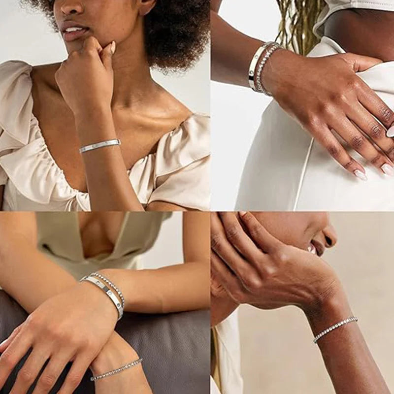 Gold Color Stainless Steel Bracelets for Women Tennis Bracelet Man Couple Matching Bangles Luxury Fashion Jewelry Accessories