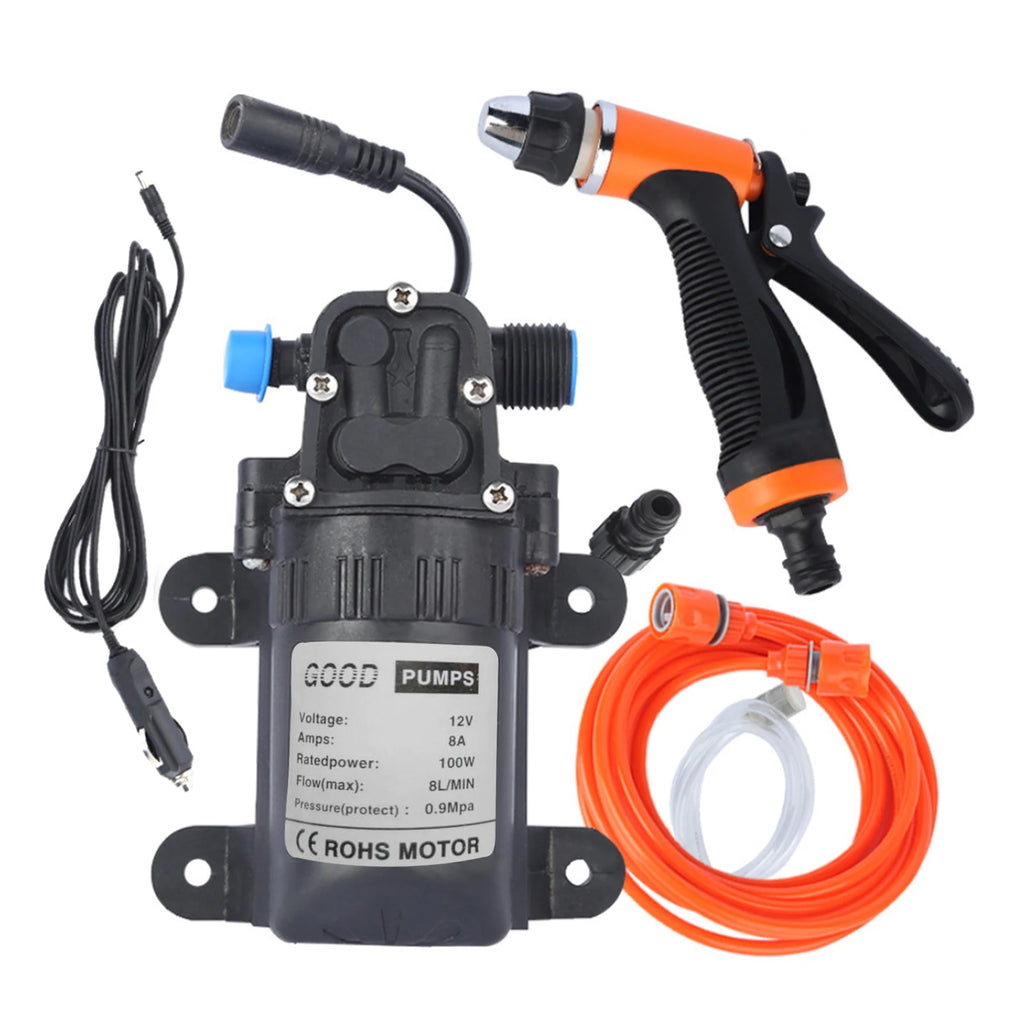 12V Electric High Pressure Car Washing Machine Kit with Wash Sprayer 2 Modes Power Cable And Hoses for Vehicle Cleaning
