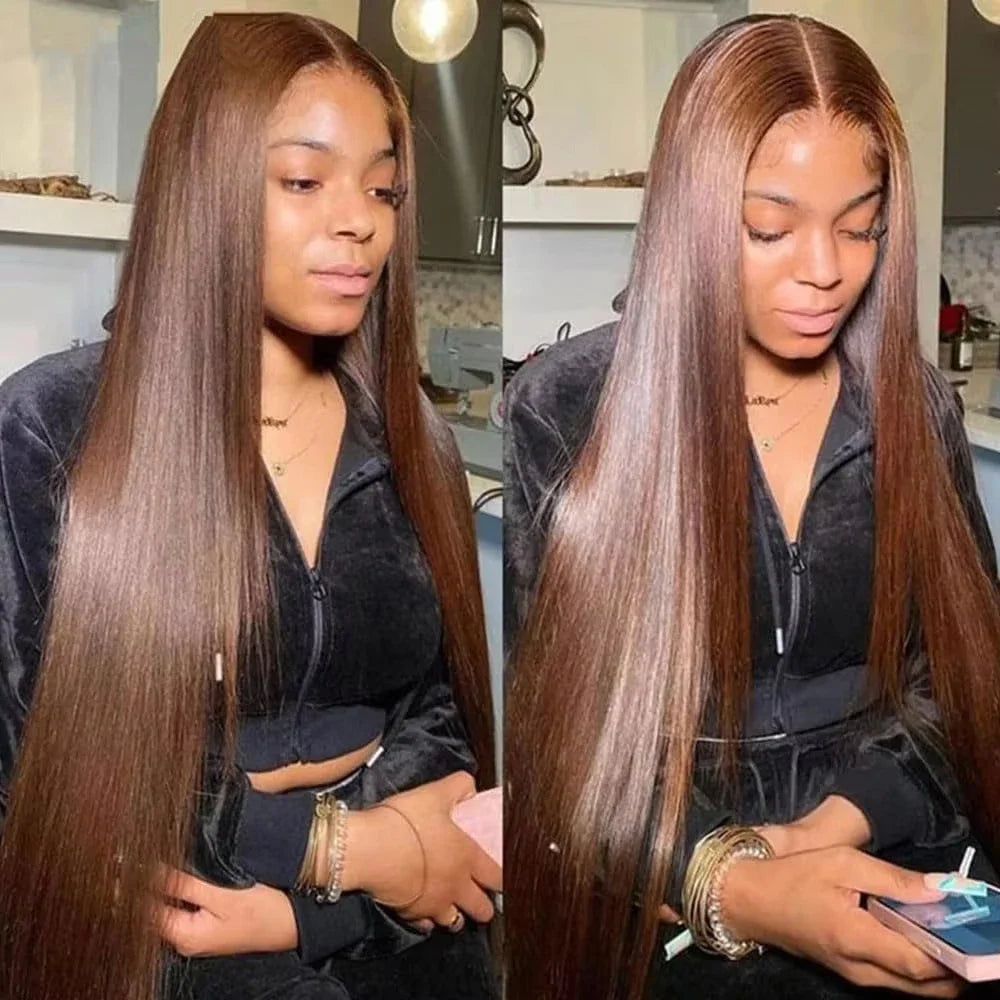 13x6 Hd Lace Frontal Wigs 100% Human Hair Wigs 250 Density Chocolate Brown Straight Colored Human Hair Wig