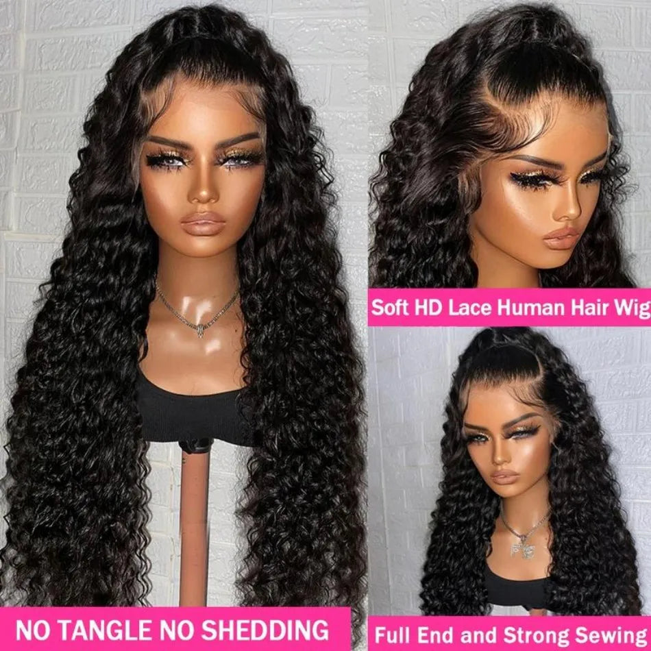 Deep Wave Human Hair Wigs 13X6 Hd Lace Frontal Wig Curly Lace Front Wig 40 Inch 250 Density Brazilian Wig Original Natural Black
