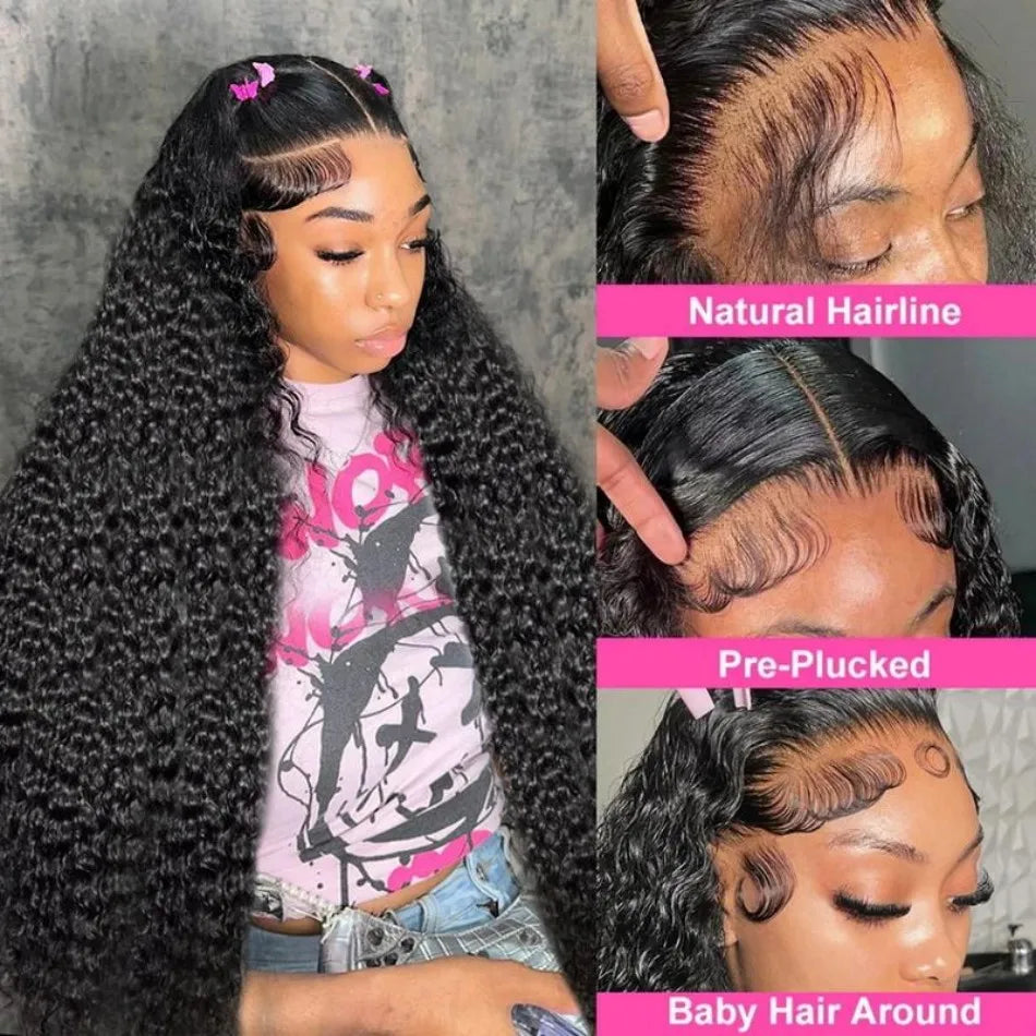 Deep Wave Human Hair Wigs 13X6 Hd Lace Frontal Wig Curly Lace Front Wig 40 Inch 250 Density Brazilian Wig Original Natural Black