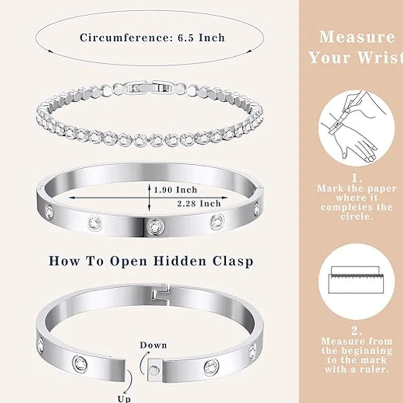 Gold Color Stainless Steel Bracelets for Women Tennis Bracelet Man Couple Matching Bangles Luxury Fashion Jewelry Accessories