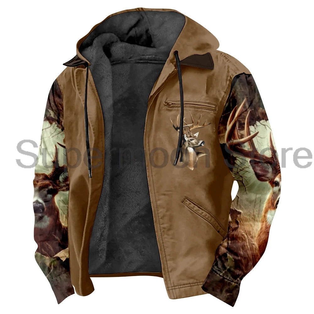 GF Men's Hunting Wildlife Deer Zipper Hoodies Camouflage Elk Print Long Sleeve Streetwear Women Jacket Parkas Winter Coat