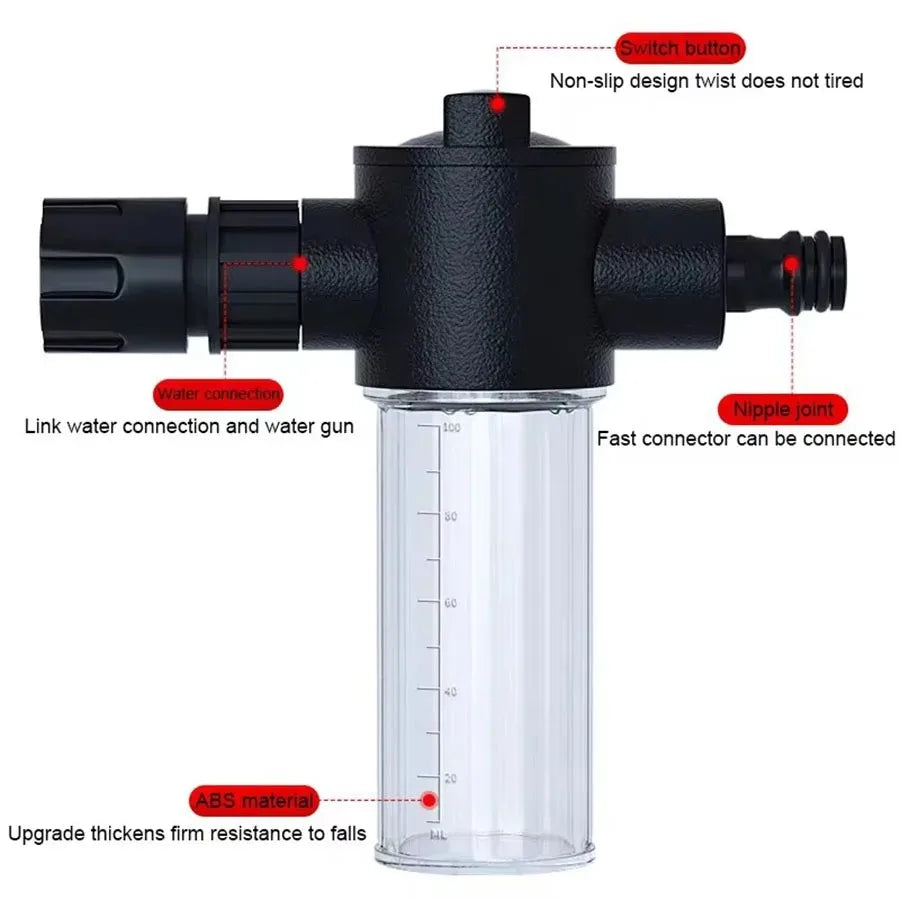 High Pressure Car Wash Water Gun with Foam Pot Brass Fittings Leakproof Easy Install Adjustable Spray for Car Cleaning