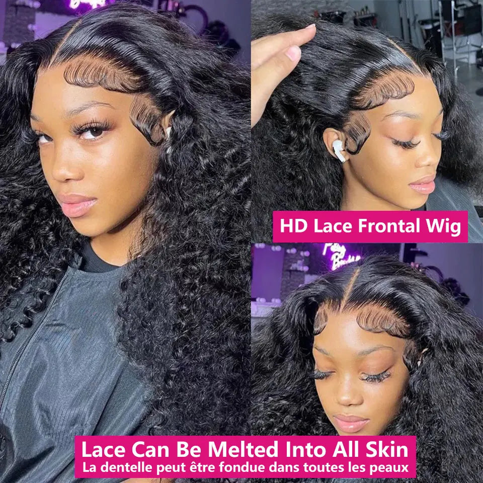Kinky Curly 13X6 HD Lace Frontal Human Hair Wigs Brazilian Deep Wave 13x4 Lace Front Wig Pre Plucked 4x4 Lace Closure Wigs Woman