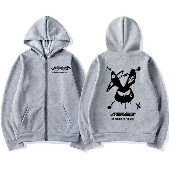 Ateez The World Ep. Fin Will Album Tour 2024 Zipper Hoodies Men Women Korean Fashion Zip Up Sweatshirt Casual Jacket Hoodie Tops