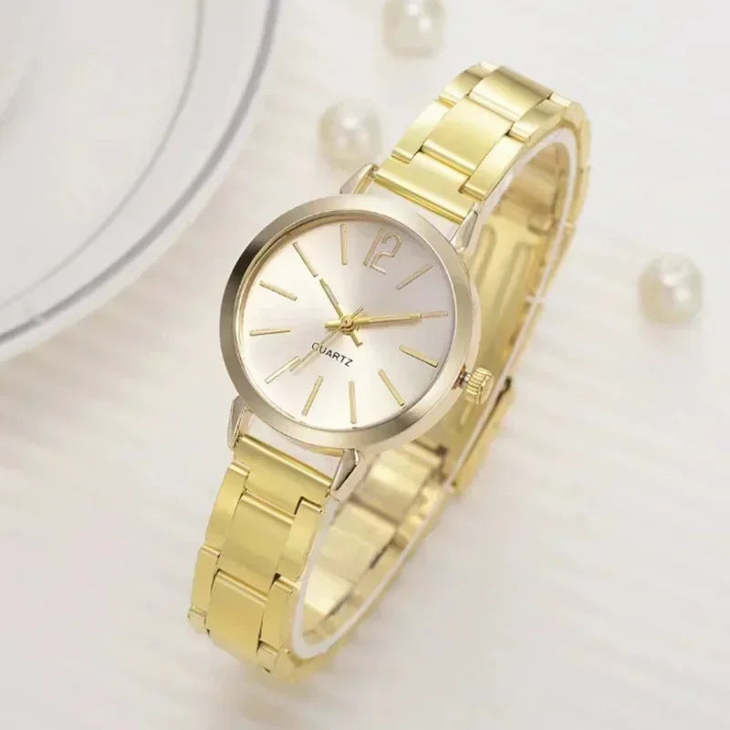 Luxury Watch for Women Simple Round Dial Stainless Fashion Gold Bracelet Quartz Wristwatch Students Ladies Watches Reloj Mujer