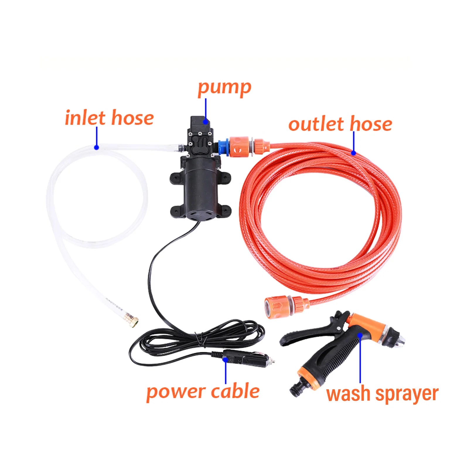 12V Electric High Pressure Car Washing Machine Kit with Wash Sprayer 2 Modes Power Cable And Hoses for Vehicle Cleaning